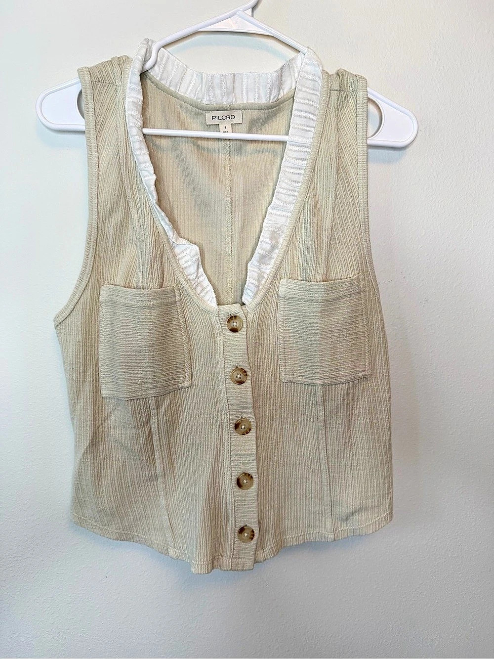 PILCRO Striped Button-Front Vest in Cream Size S Like New